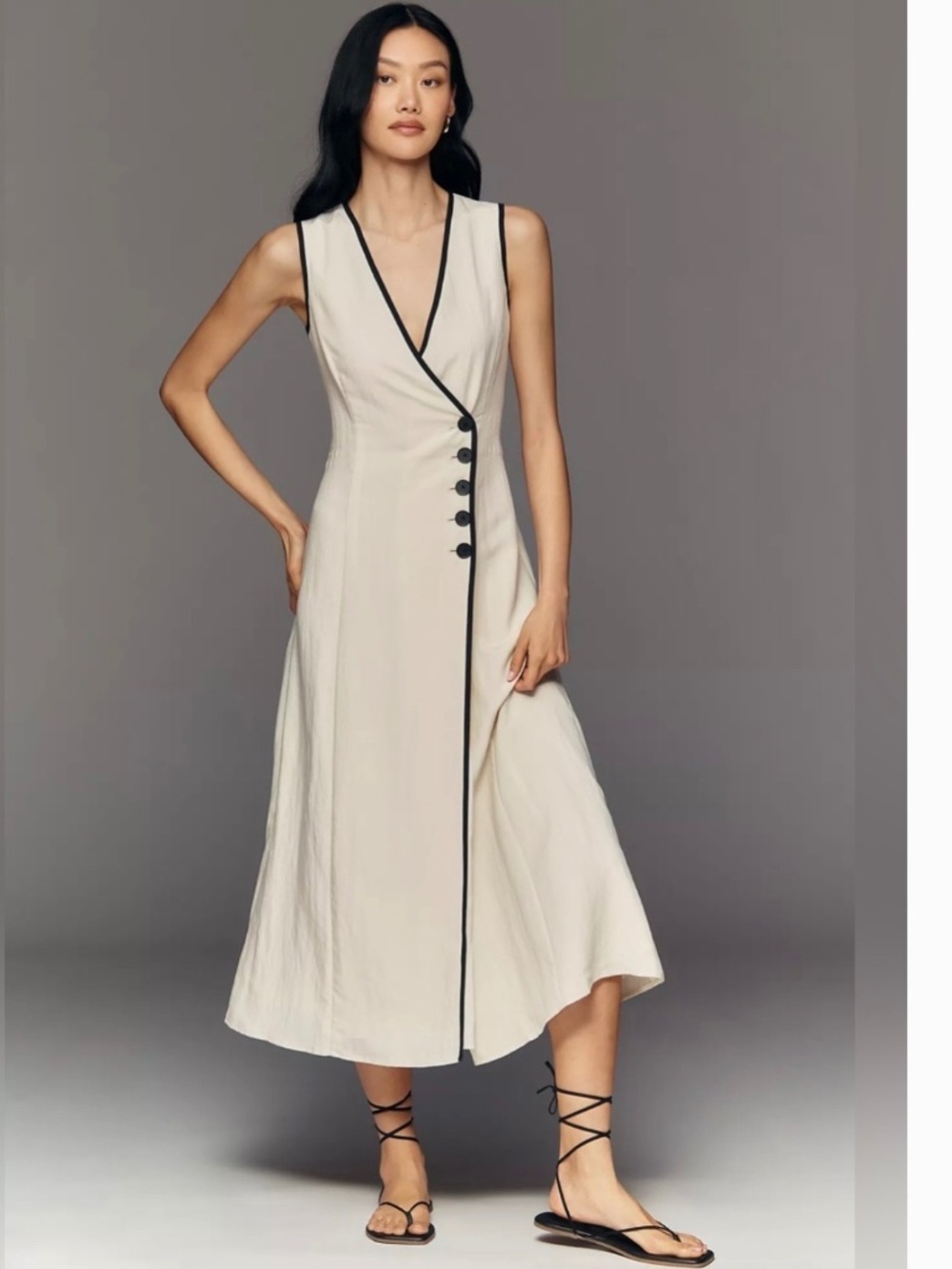 NWT Anthropologie Mare Mare Linen Asymmetric Button Midi Dress
